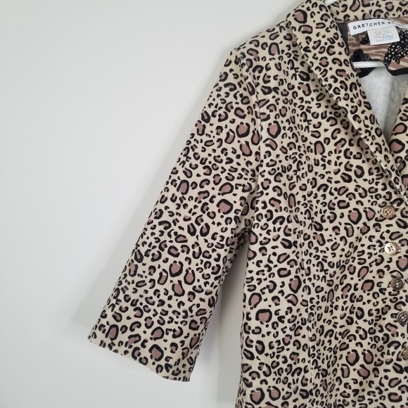 Gretchen Scott Cheetah Print 3/4 Sleeve Velvet Button Front Blazer Size L - Picture 2 of 11